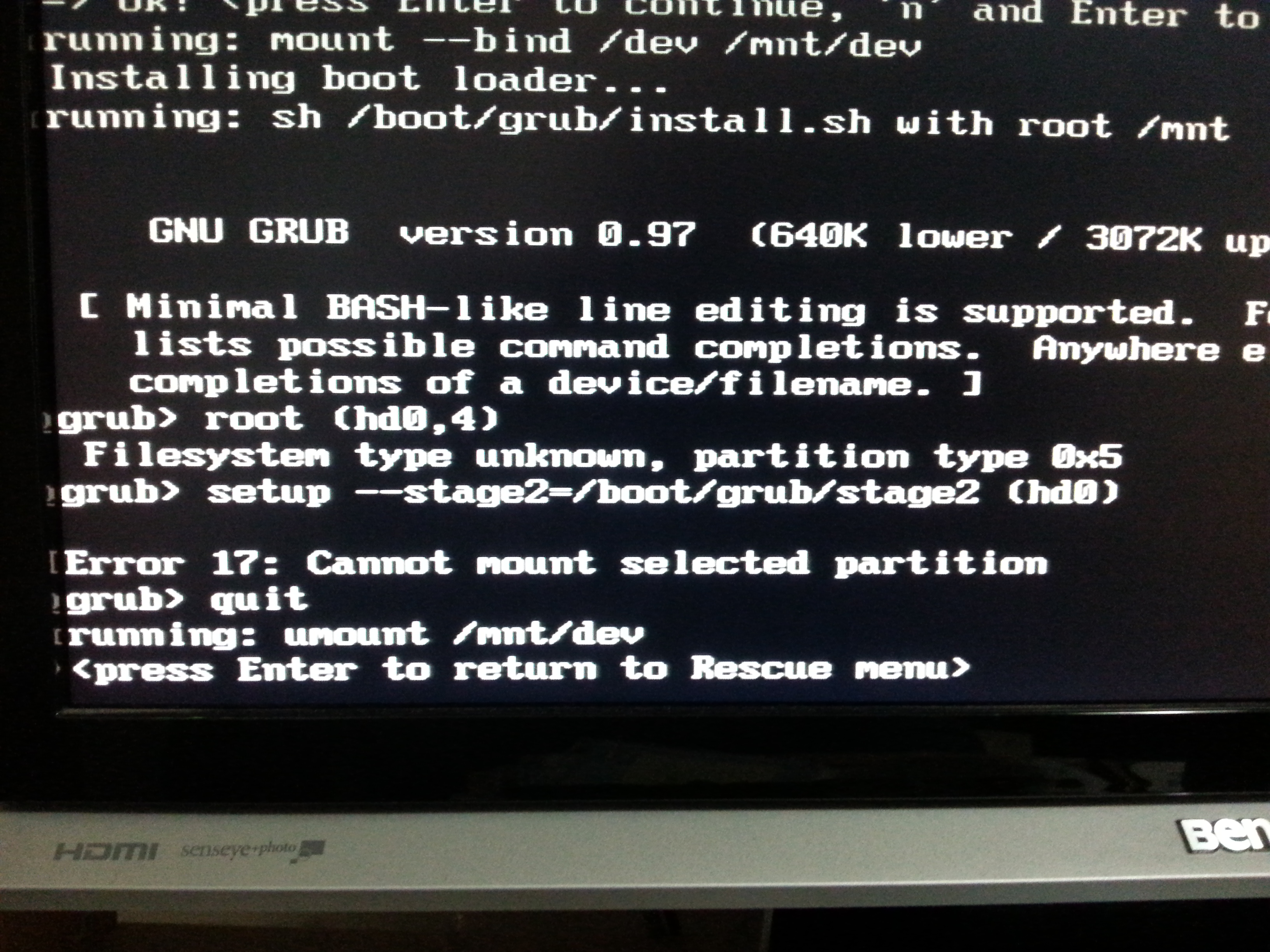 GRUB Error Code 17 - Cannot mount selected partition.jpg